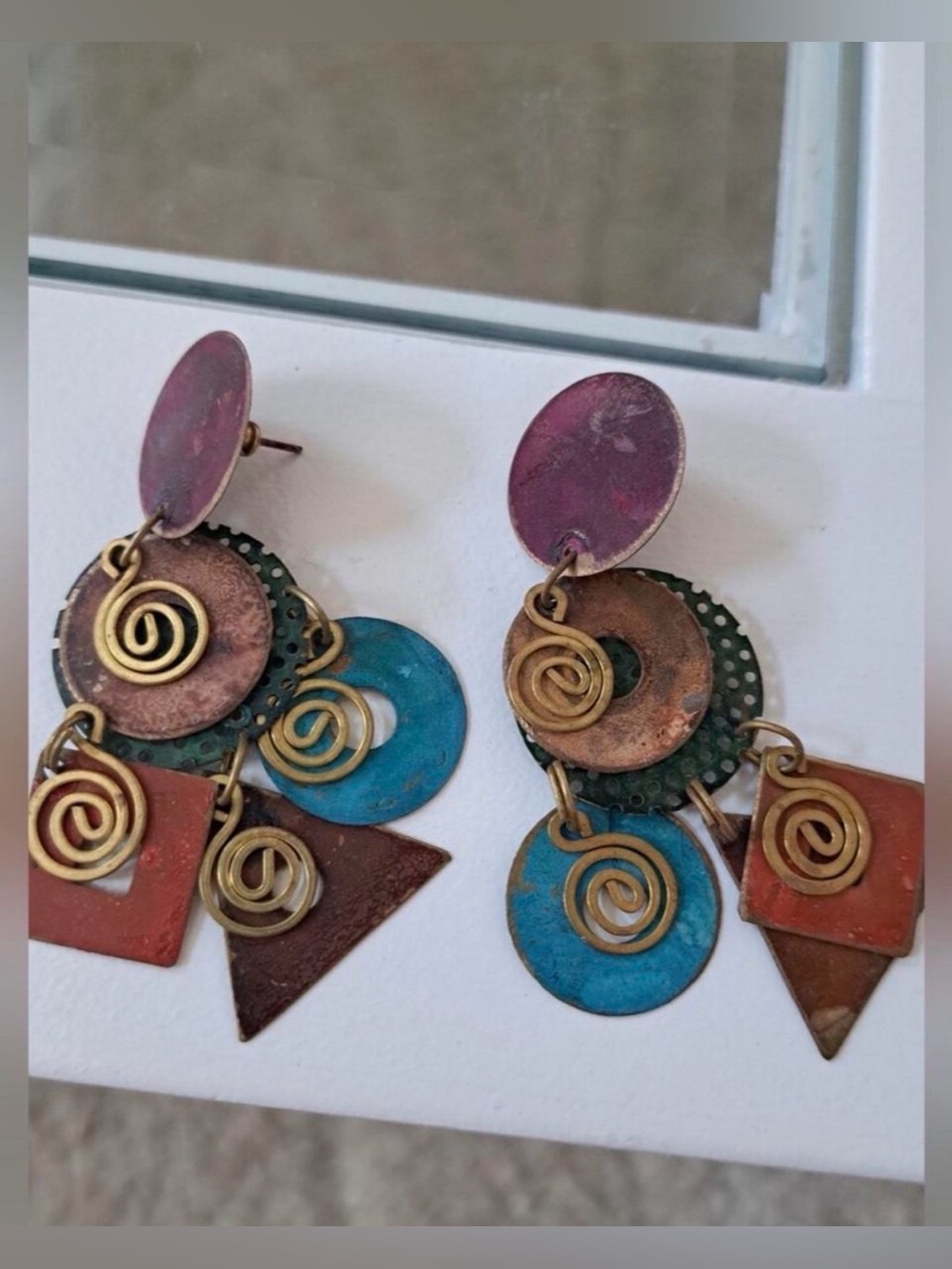 Long Abstract Brass Earrings